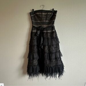 BCBGMaxazria Black Tiered Lace Fit & Flare Feather Dress